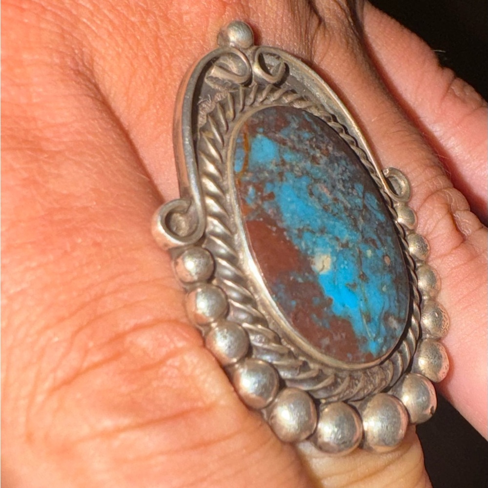 VERY RARE Huge Smoky Bisbee Turquoise, 26 Gram Ring, Silver, South Western U.S - Picture 4 of 8